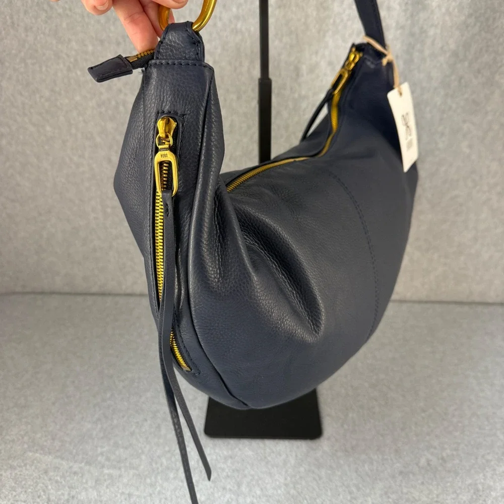 Hobo Chosen Sapphire Blue Leather Shoulder Bag‎ Gold Hardware Crescent Shape NWT
